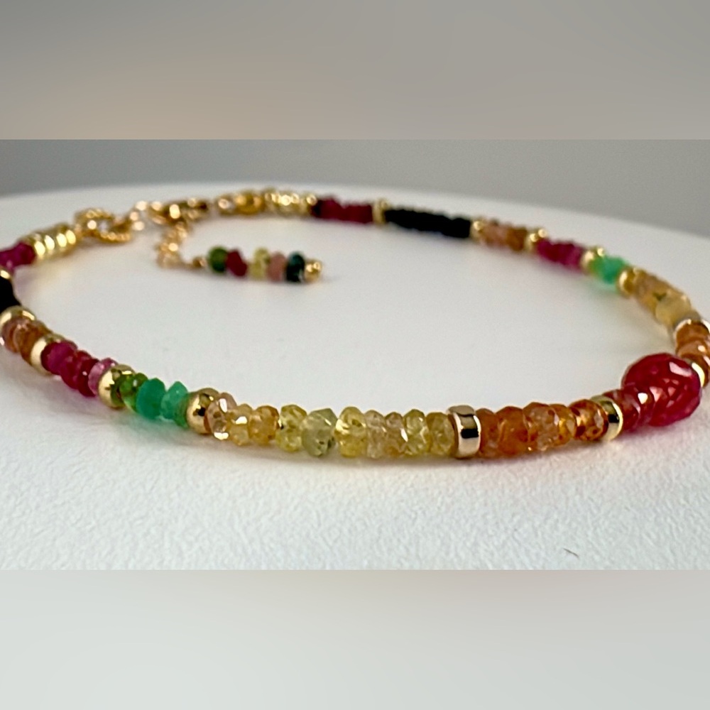 “RARE “ Multi-Colored Sapphire, Padparadscha Focal Bracelet in 14kt Gold Vermeil - Picture 7 of 11